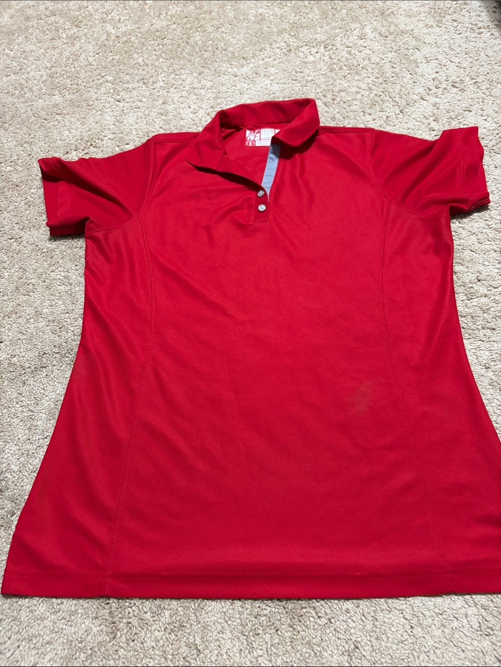 Oobe Chick Fil A Polo Shirt Womens Large Red Short Sleeve Employee Work Stretch